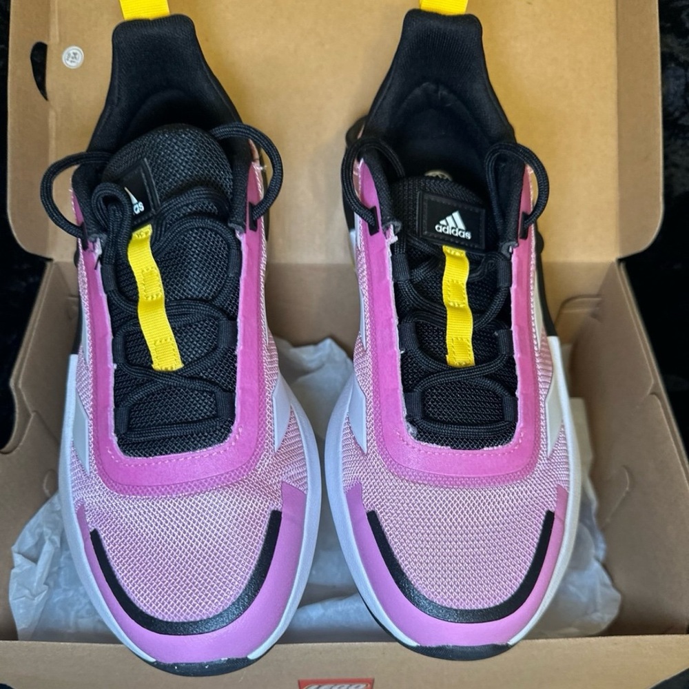 Adidas x LEGO Pink and Black Athletic Shoes with Yellow Detail